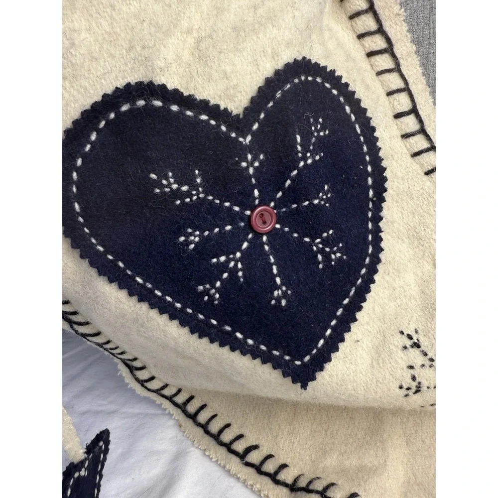 Wool Blend Christmas‎ Stocking Scandinavian Folk Art Blue White Snowflake Heart